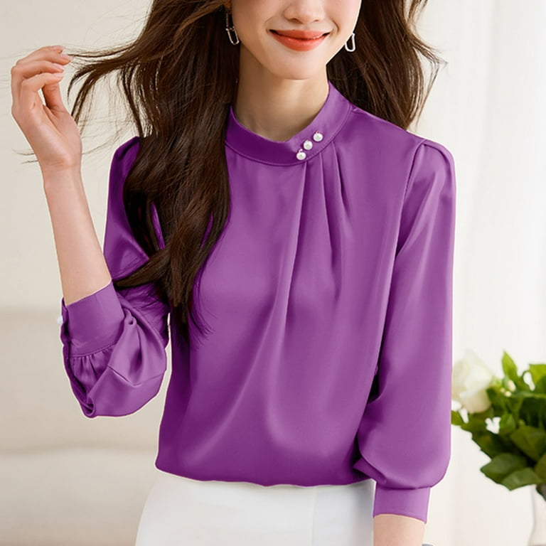 Fsqjgq Womens Tops Sweet Dressy Summer Tops for Women Purple Blouse Tops Shirt Spring of High End Underlay with A SmShirt Temperament French Shirt