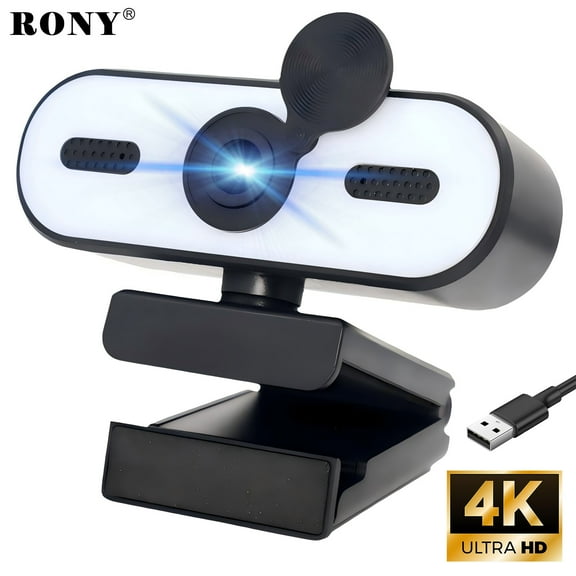 RONY 4K Webcam with Dual Mics, Video Streaming Camera with Ring Light for  Windows 11/10/8/7, Vista/7/8/10, Mac, Android, Linux