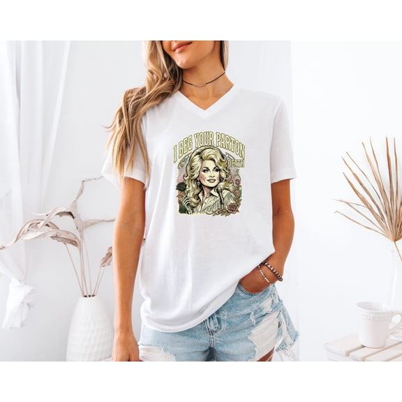 Dolly Portrait Graphic T-Shirt with Rose and Vintage Country Music Design