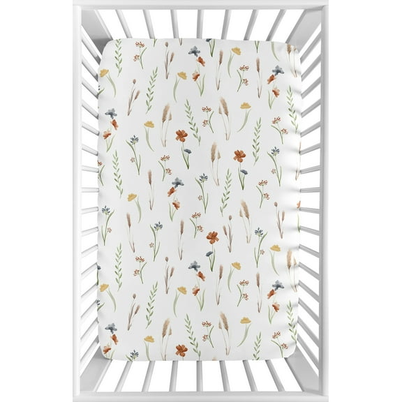 Sweet Jojo Designs Watercolor Floral Garden Sage Green Girl Mini Fitted Crib Sheet