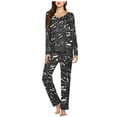 thumbnail image 3 of VBTAPA Women's 2 Piece Pajamas Sets Long Sleeve Printed Lounge Pjs Set V Neck Tunic Tops + Elastic Waist Pants Matching Loungewear Sets Soft Nightwear on Sale Black L, 3 of 7