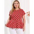 thumbnail image 4 of Women Plus Size Short Sleeves PolDots Peplum Top Red White 1X, 4 of 6