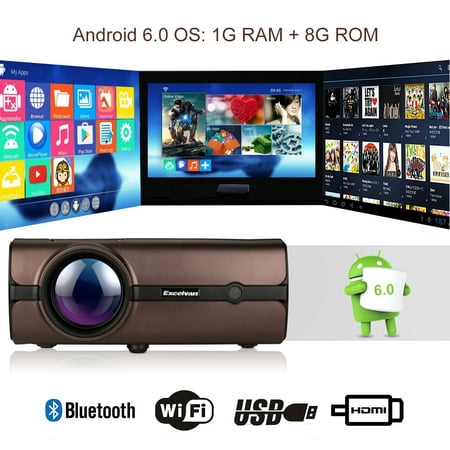 Excelvan BL46 Android 6.0 Multimedia LCD Projector, 1G RAM 8G ROM 1080P Wireless Connection With Smartphone Tablet for PC Laptop Game Console DVD TV (Best Media Player For Android Tablet)