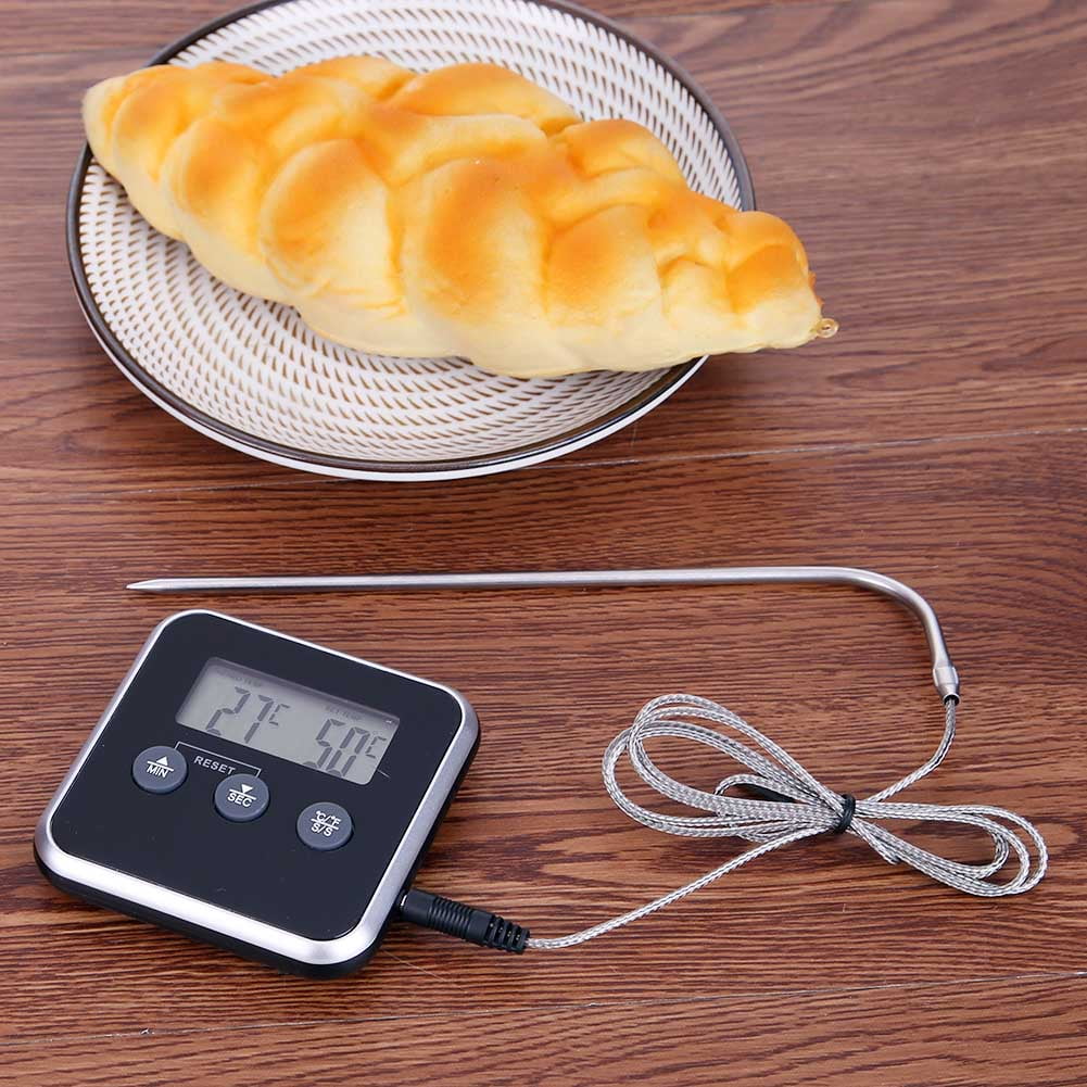 RIWPKFH Digital LCD Display Food Meat Thermometer With Probe Timer Function Temperature Alarm Cooking Tools For BBQ Oven Grill