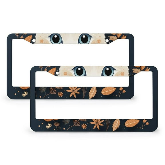 Hello Fall Cat Maple Leaves Autumn Pattern License Plate Frames 2 PCS Fall Autumn Thanksgiving Harvest Car Front License Plate Frame for Women Men Aluminum License Plate Cover