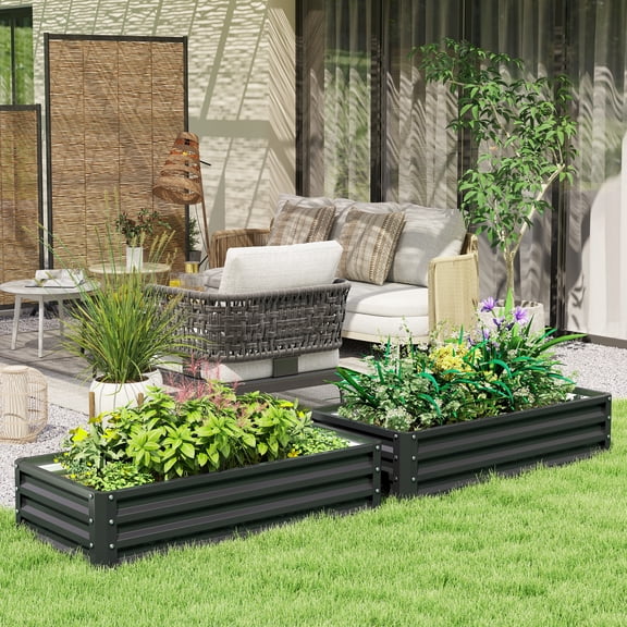 Outsunny 4' x 2' x 1' Galvanized Raised Garden Bed Planter Raised Bed with Steel Frame for Vegetables, Flowers, Plants and Herbs, Gray