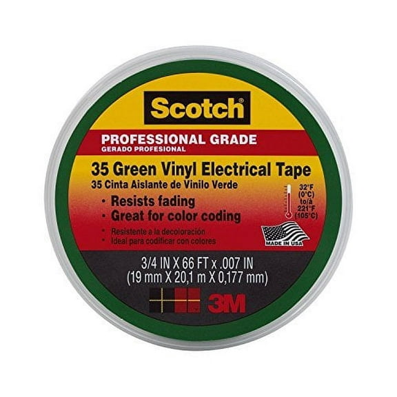 3M Scotch #35 Electrical Tape 10851-BA-10, 3/4-Inch by 66-Foot by 0.007-Inch, Green Size: 3/4 in. x 66 ft. Color: Green