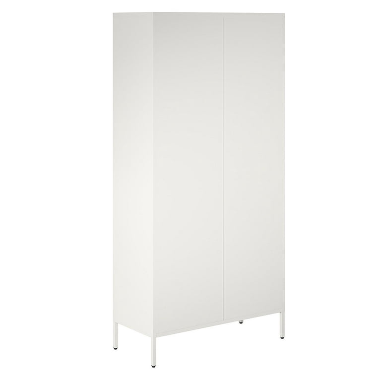 REALROOMS Shadwick 2 Door Tall Metal Locker Style Storage Cabinet-Mesh  Metal Doors, Soft White
