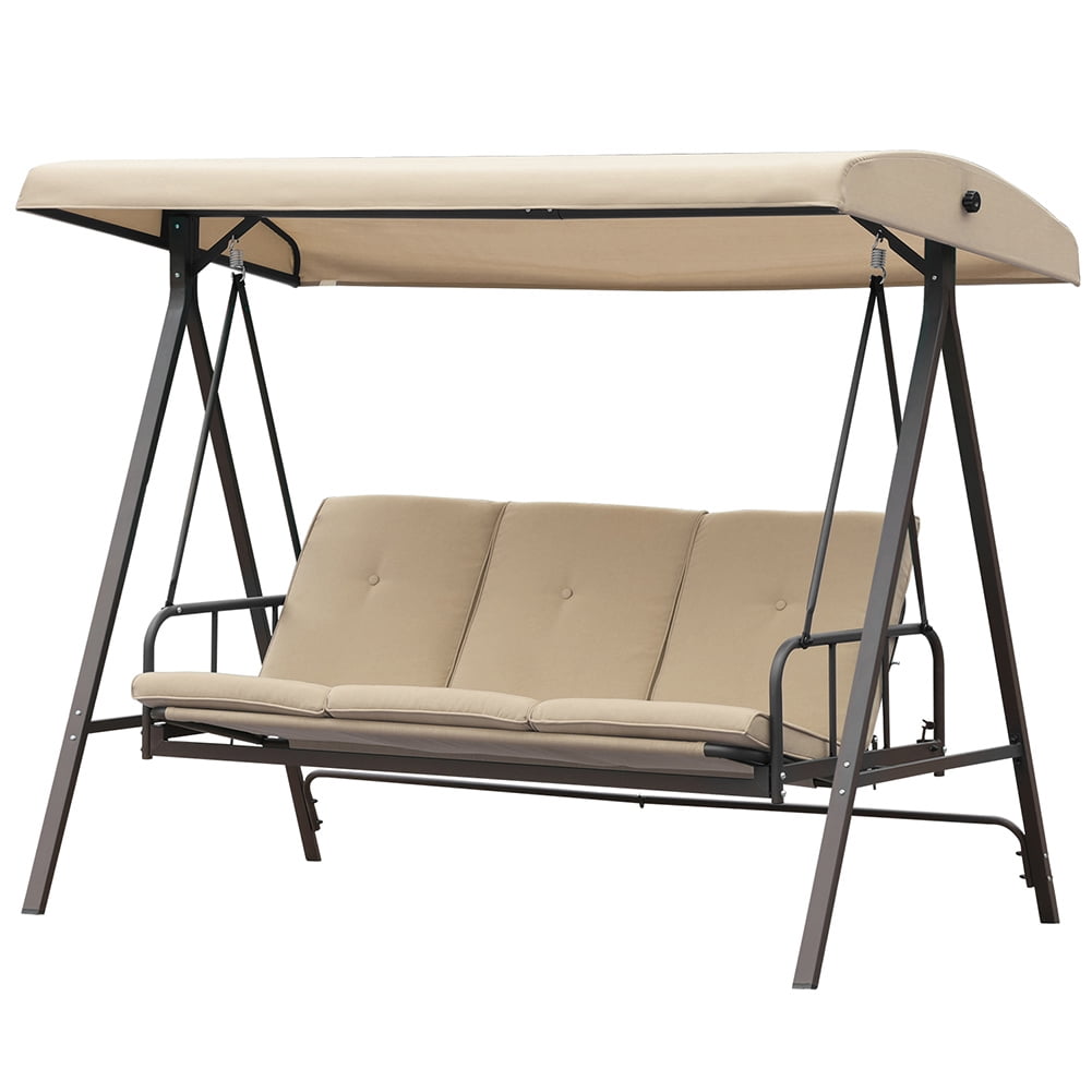 Kepooman 3 Persons Luxury Outdoor Porch Swing Chair, Foldable Hanging Porch Swing Chair Seat for Porch, Patio, Garden, Khaki Kepooman 3 Persons Luxury Outdoor Porch Swing Chair, Foldable Hanging Porch Swing Chair Seat for Porch, Patio, Garden, Khaki