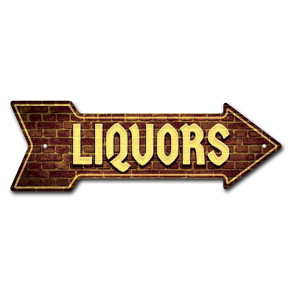 Liquors Arrow Sign Funny Home Décor 24" Wide