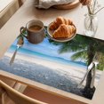 thumbnail image 3 of Coastal Beach Placemats Set of 6 Summer Ocean Sea Modern Palm Coconut Tree Place Mats Indoor Wipeable Table Mats Washable Cloth Dining Table Placemats for Kitchen Holiday Party Home Decor 13x19 Inch, 3 of 9
