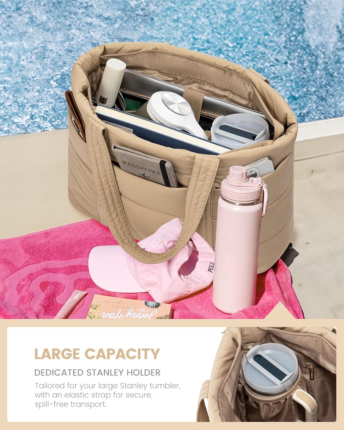 LOVEVOOK Tote Bag for Women, Large Puffer Work Tote Laptop Bag, Lightweight Travel Tote Bag with Zipper Gifts for Women