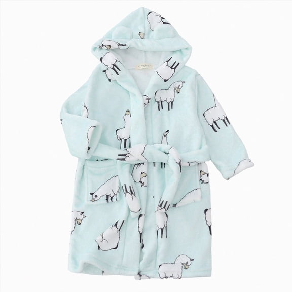 Gibobby Toddler Boys Girls Kids Hooded Bathrobe,Soft Flannel Loungewear Robe with Adjustable Tie,Cartoon Print,for Toddlers to Kids 18 Month 2T 3T 4T 5T 6T Kids Pajamas,Light Blue,Size 4-5T
