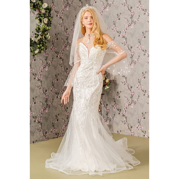 Women's GLS Gloria Off Shoulder Bell Sleeve Bridal Gown Gl3426 Ivory Size 3XL