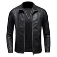 thumbnail image 2 of Chaqueta de cuero de primavera y otoño para hombre prendas de vestir de cuero informales con cuello levantado, 2 of 5