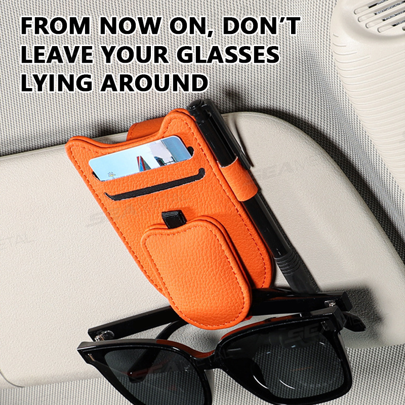 Car Sun Visor Glasses Holder Magnetic Eyeglass Clip Leatherette Sunglasses Storage Organizer Mount Universal Vehicle Interior Accessory