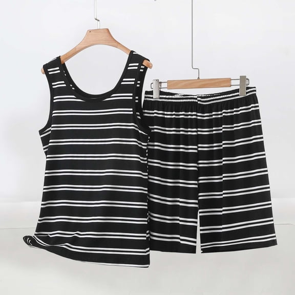 Aimik Two-Piece Set for Women Summer Loose Comfort Womens Sports Sets Casual Sleeveless Tank Tops and Shorts Striped Print Suits