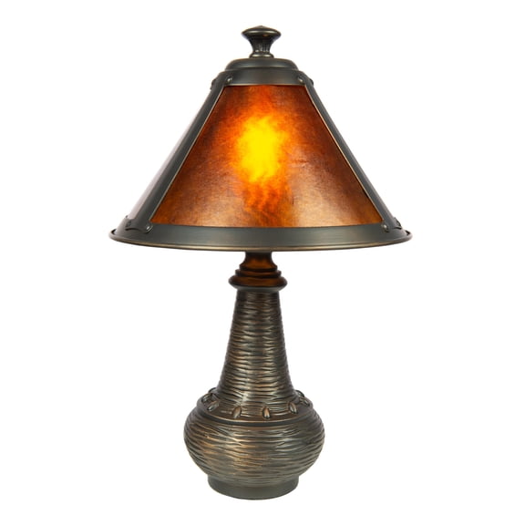 Pemberly Row Contemporary Accent Lamp in Antique Bronze and Mica Shade