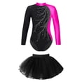 thumbnail image 2 of iiniim Kids Girls 2Pcs Ballet Dance Sparkly Long Sleeve Gymnastic Leotard and Mesh Tutu Skirt Dancewear Size 6-16 Rose 14, 2 of 7