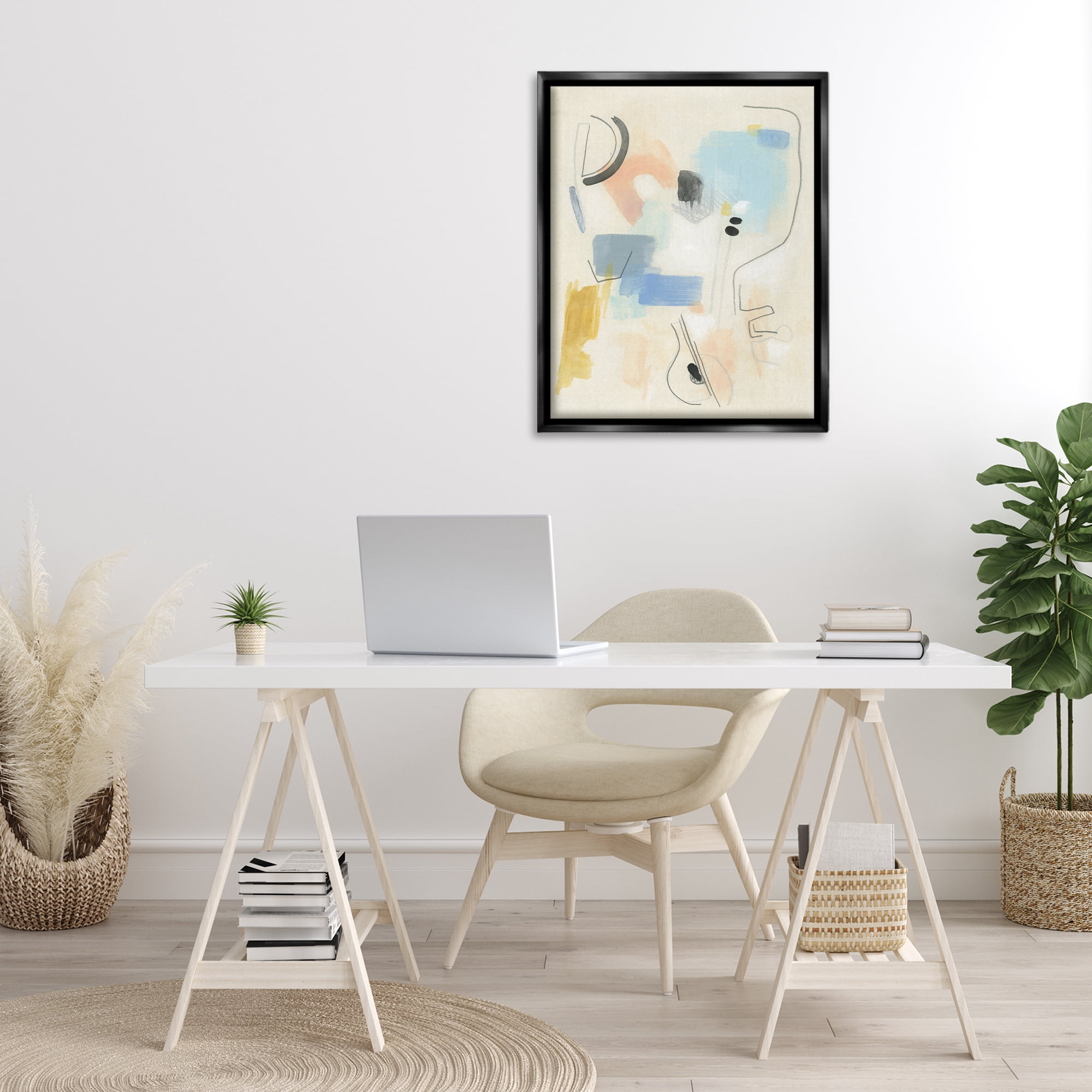 Stupell Industries Modern Scribble Abstraction Abstract Painting Black Floater Framed Canvas Art Print Wall Art, 25 x 31
