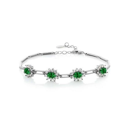 Green Mexican Bracelet - 4.72 Ct Green Simulated Emerald 925 Sterling Silver Bracelet 7