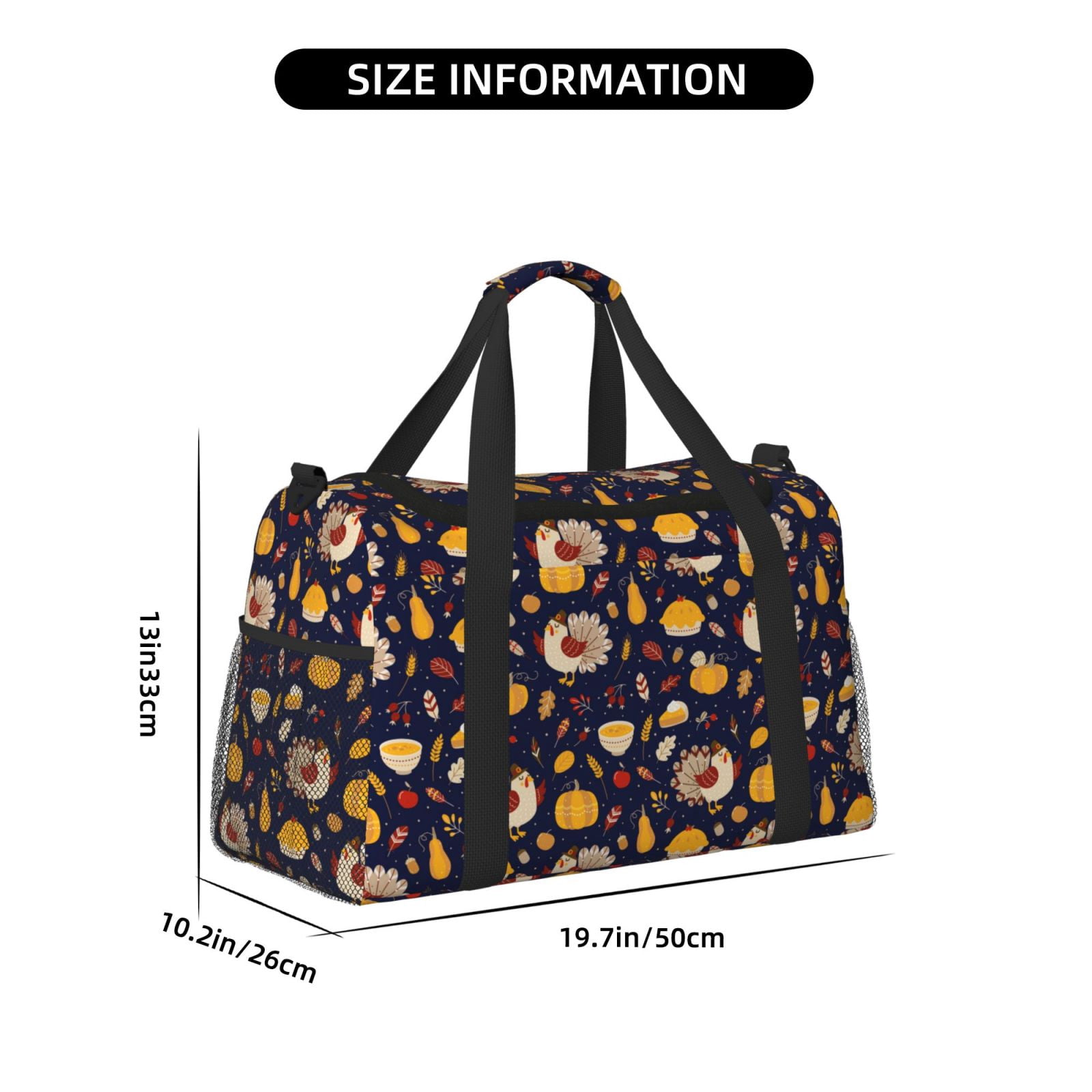 Fuzoiu Turkey And Autumn Print Travel Duffle Bag,Carry On Tote Bags,Duffel Bag,Sport Gym Bag, Hospital Bag for Labor and Delivery, Overnight Bag,Luggage Bag
