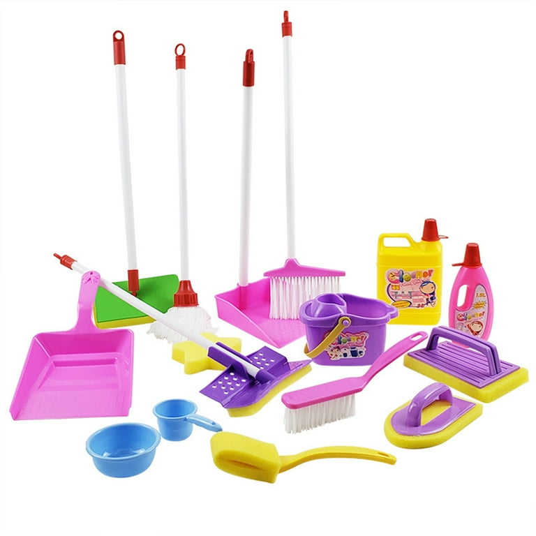 TABGIME Pretend-N-Play Cleaning W/Apron & 9 Pcs Housekeeping Accessories  Play Set for 3Y+Kids, Preshool Toy Cleaning Kit Role Play Set Gifts to