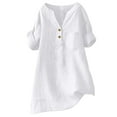 thumbnail image 6 of vigerkar Linen Shirts for Women Summer Linen Button Down Long Sleeve T-Shirt Casual Loose Henley V Neck Blouses Top White, L, 6 of 7