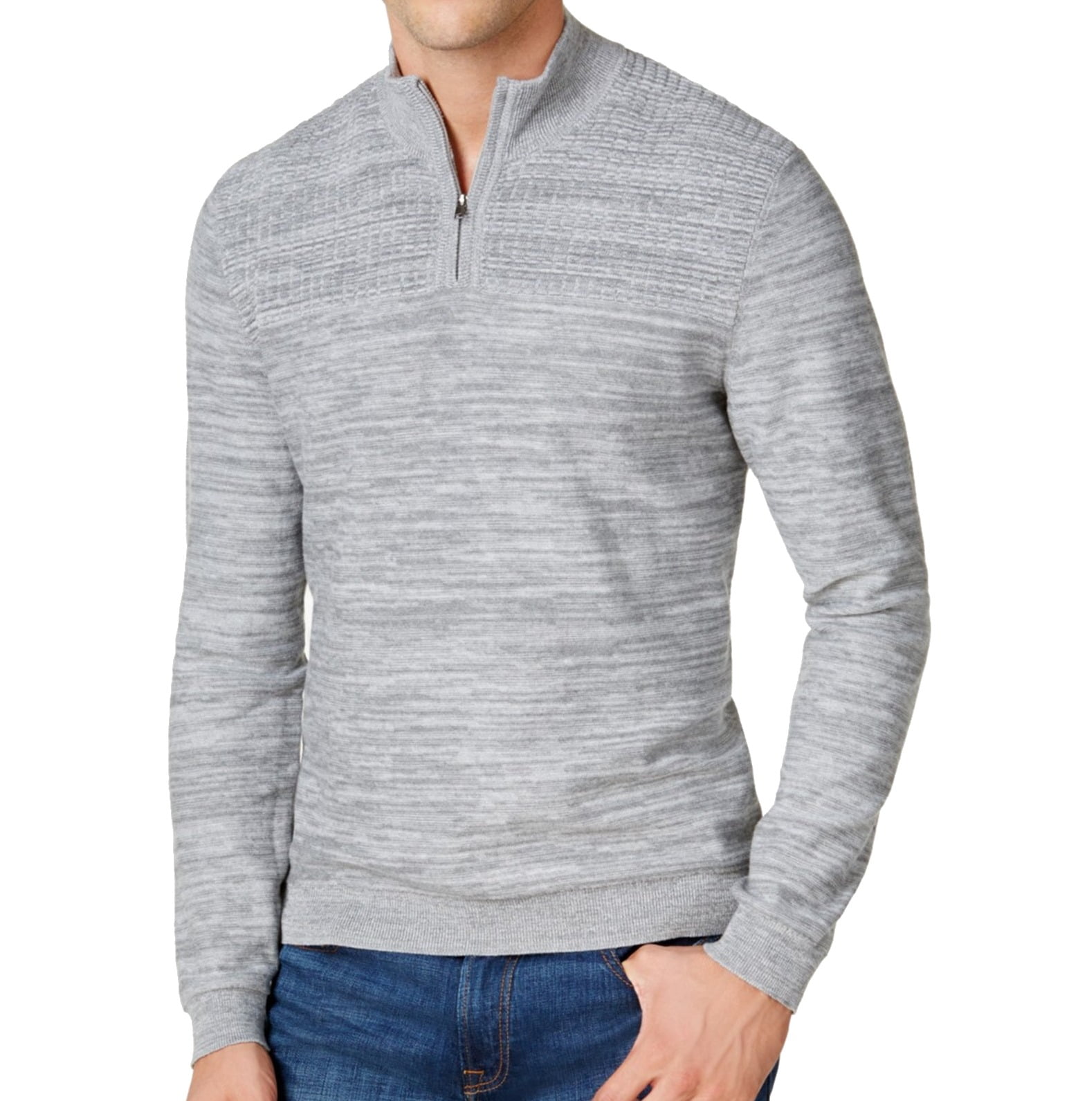 Alfani Mens 1/4 Zip Mock Neck Marled Knit Sweater