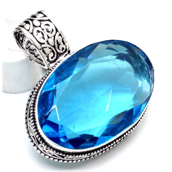 Swiss Blue Topaz Gemstone Pendant 925 Sterling Silver Handmade Jewelry Size-2