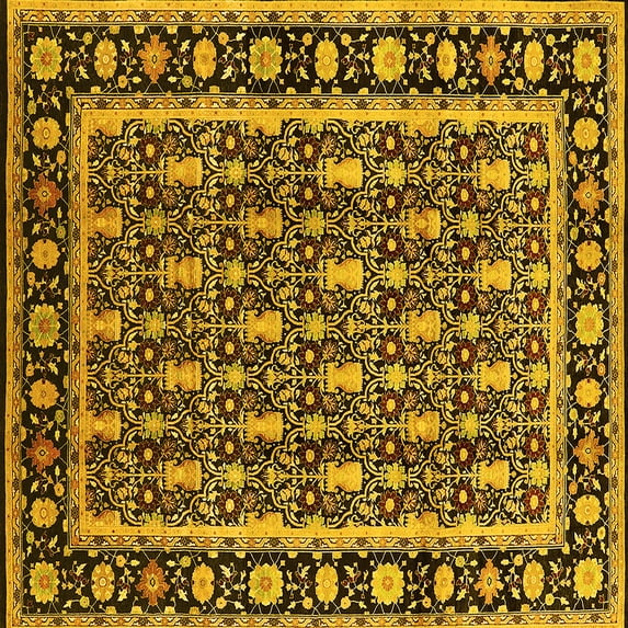 Ahgly Company Machine Washable Indoor Square Oriental Yellow Industrial Area Rugs, 6' Square
