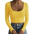 thumbnail image 1 of HSHDLDF Women's Square Neck Long Sleeve Ribbed Slim Fitted Casual Basic Crop Top, 1 of 6