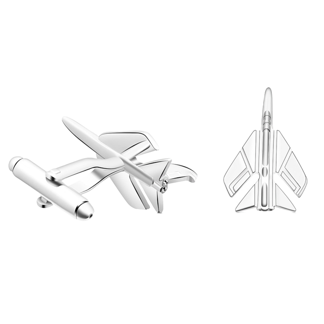 Cufflinks Aviation Fighter Jet para hombre, tono plateado
