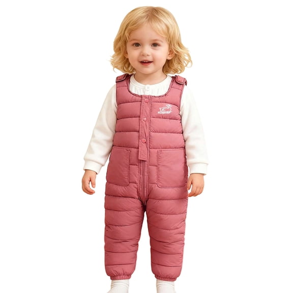 CAIVO Kids Winter Girls Thermal Padded Overalls Jumpsuits Thick Warm Insulated Pants Baby Toddler Outdoor Play Stylish Onesie