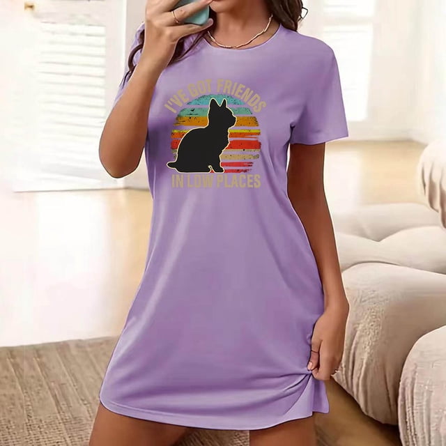Mefallenssiah Chemise de Nuit Courte Surdimensionnée pour Femmes Mode Imprimé Poitrine Manches Courtes
