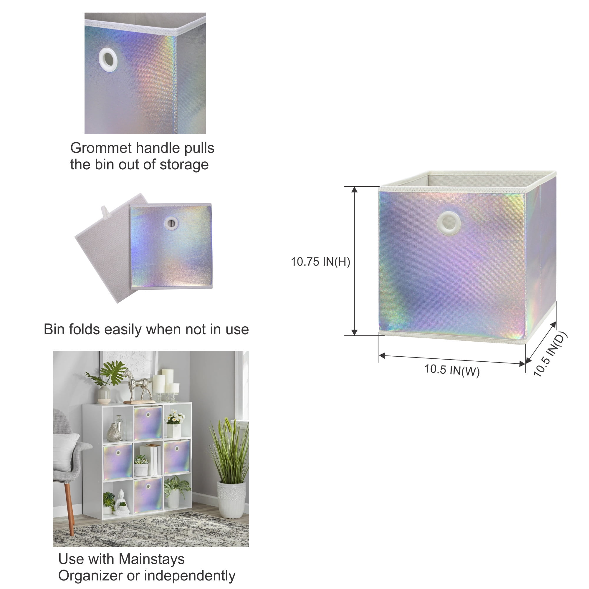 (2 pack) Your Zone Kids Collapsible Fabric Storage Bin, Iridescent, 10.5 in x 10.5 in x 10.75 in
