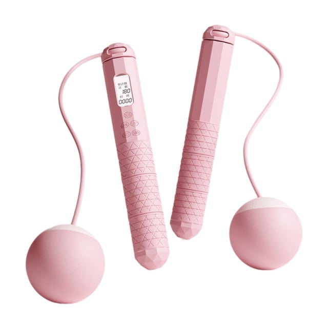 Almencla Cordless Jump Rope LCD Digital Display Weighted for Home Gym Fitness Workout Pink