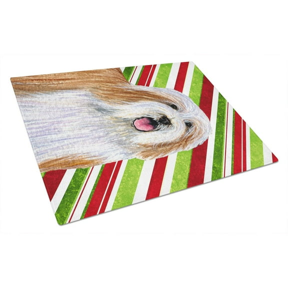 Carolines Treasures LH9240LCB Bearded Collie Candy Cane Holiday Christmas Glass Cutting Board Large, 12H x 16W,