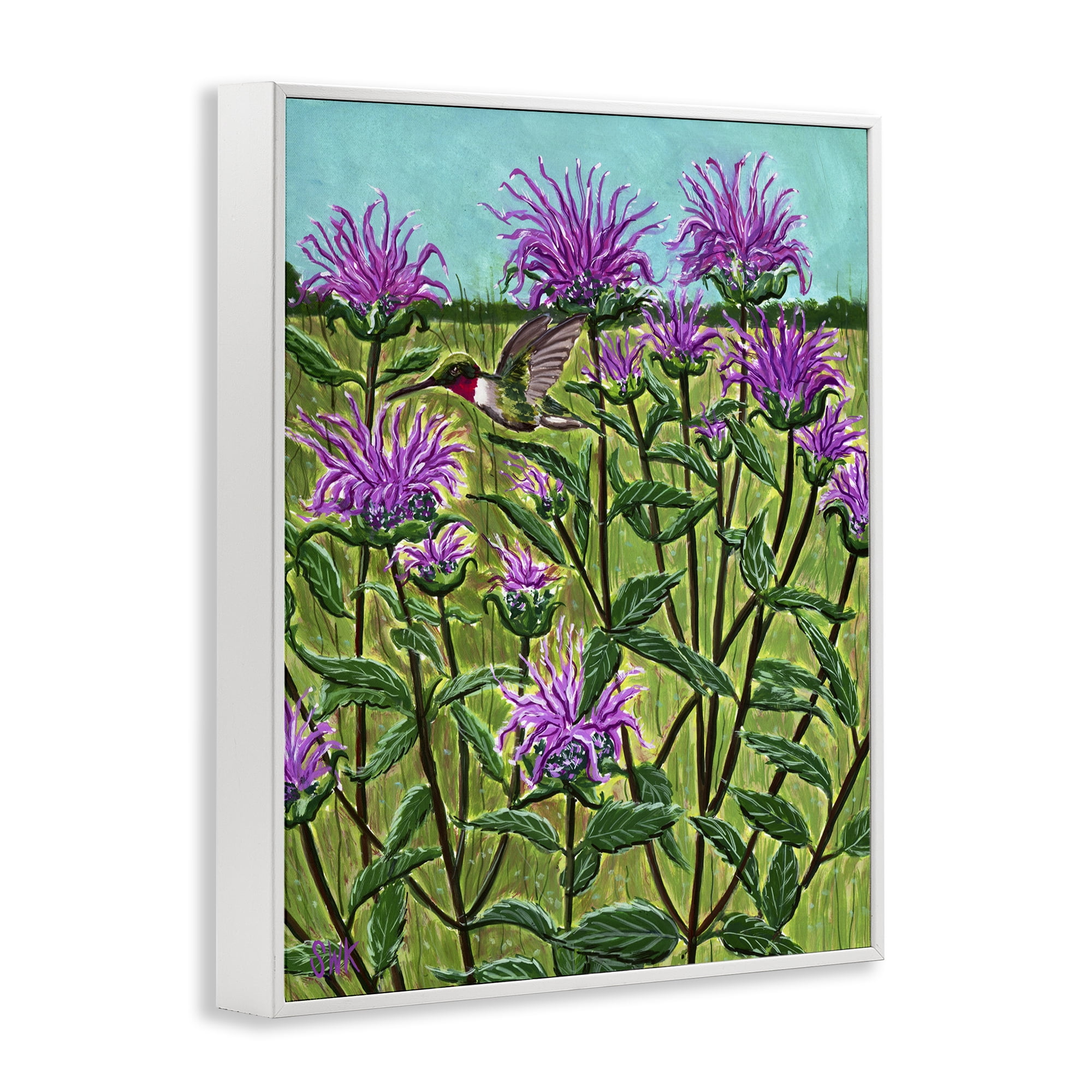 Stupell Industries Ruby Throated Hummingbird & Beebalm White Framed Giclee Art, design by Sarah Waldron Kimball