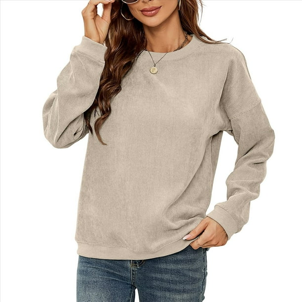 Sudadera Holgada de con Cuello Redondo para Mujer, Larga, Hombros Caídos, Estilo Casual, , para Otoño Albaricoque XL