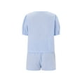 thumbnail image 3 of Gupgi Ensemble de 2 Pcs à Rayures pour Femmes Pyjama de Détente Ensemble Chemise à Manches Courtes Bouffantes à Nouer devant Shorts à Taille Élastique, 3 of 7