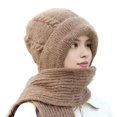thumbnail image 2 of Beanie Hat Scarf for Women Integrated Ear Windproof Cap Scarf 2 in 1 Scarf Ear Guard Hat Thick Winter Knitted Hat, 2 of 5