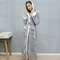 thumbnail image 3 of Defitshape Women's Plush Full Length Robe with Hood Ladies Soft Long Fluffy Hooded Bathrobe Winter Fuzzy Fleece House Coat Maternity SPA Hotel Hot Tub Bath Warm Kimono Pockets Light Grey Small-Medium, 3 of 5