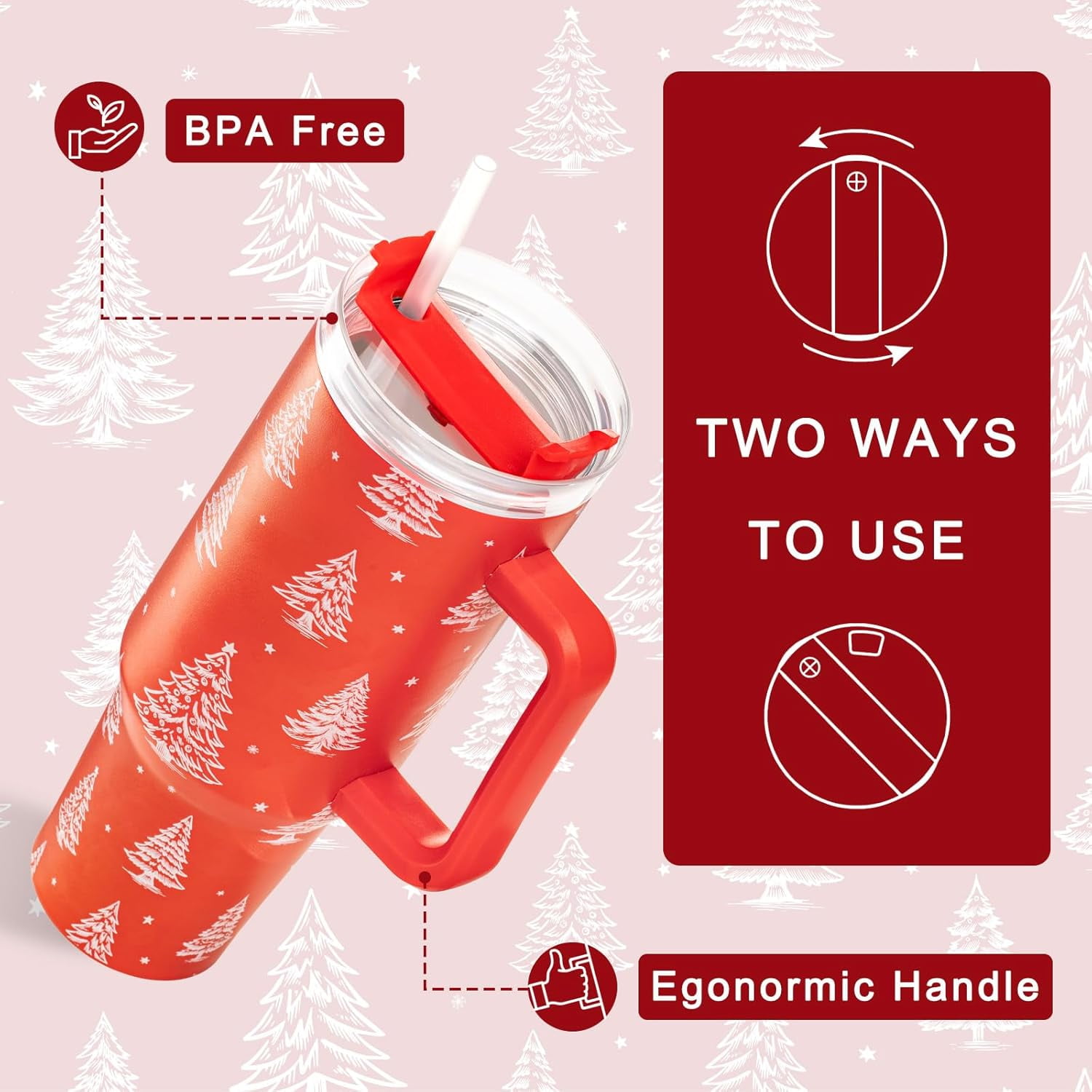 Chritsmas Tumbler, Christams Gifts for Women 40 oz Tumbler with Handle and Straw Stainless Steel Insulated Cup Travel Mug Water Bottle