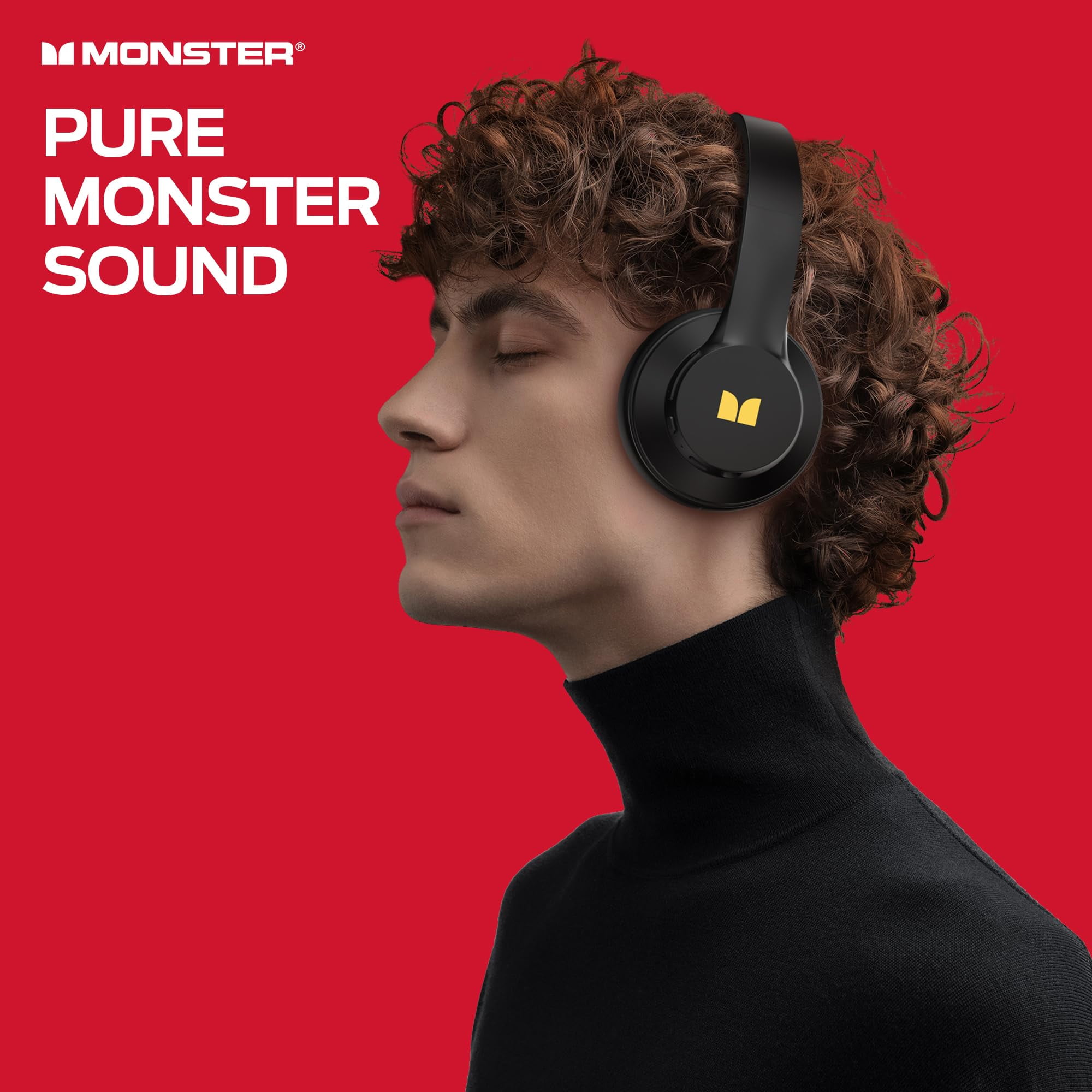 Monster Bluetooth Headphones, On Ear Headsets with Built-in Microphone, Crystal Clear Call, 40H Playtime, Bluetooth 5.4, Comfortable Fit Wireless Headset for Travel Work (Black)