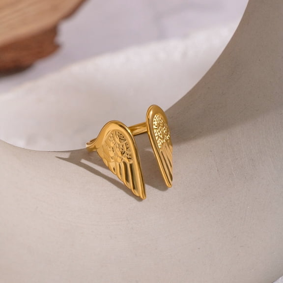 Homesteed Angel Wing Open Ring Adjustable Aesthetic Jewelry For Women Celestial Style Gift For Her