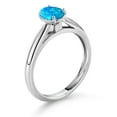 thumbnail image 3 of Gem Stone King 10K White Gold Blue Simulated Opal Solitaire Engagement Ring for Women (0.63 Cttw, Oval Cabochon 7X5MM, Gemstone October Birthstone, Size 7), 3 of 4