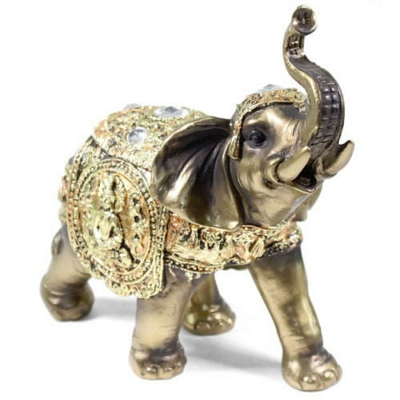 Feng Shui 7" Bronze Color Elephant Trunk Statue Wealth Lucky Figurine Gift Home Decor