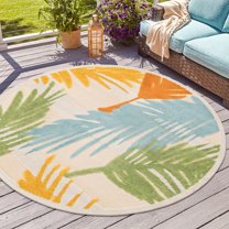 Unique Loom Aruba Outdoor Collection Area Rug - Barcadera (3' 3" Round Beige/Orange)