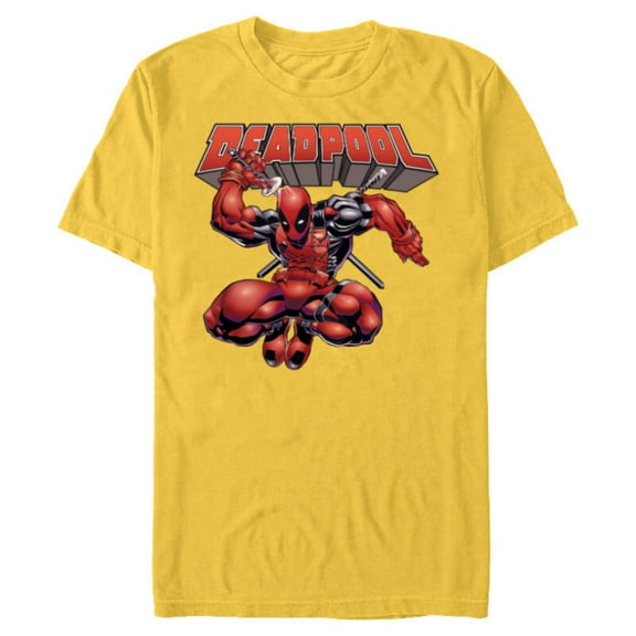 Marvel Deadpool Drawing Sword Action Pose Comic Cover Art - Short Sleeve Blended T-Shirt for Adults - Customized-Yellow